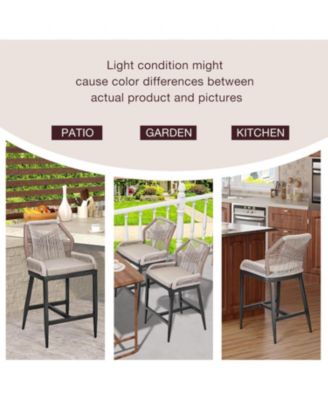 Outdoor Bar Stools Set of 2 Purple Leaf Wicker Rattan Patio Bar Stools Bohemia High Top Patio Chairs with Back and Footrest Patio Bar Chairs.