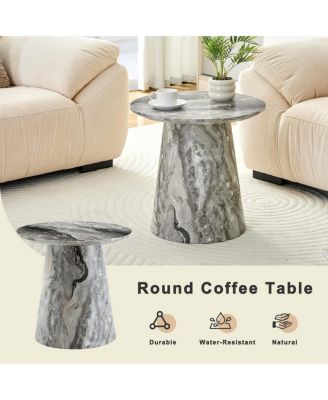 textured MDF circular coffee table, 19.6" D x 18.8"