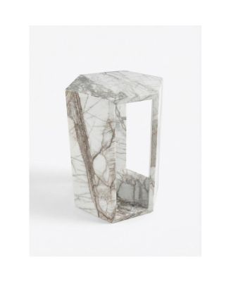 White Marble Hexagon Side Table - 15.7" Modern Stone End Table