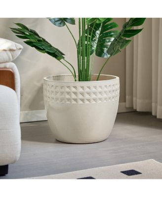  Handmade Ceramic Flower Pot Set of 3, Diamond Pattern, 15/12/9 Inch Diameter