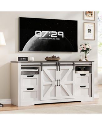 Farmhouse TV Stand for Up to 70 in TVs, 66 in Entertainment Center w/4 Drawers & Sliding Barn Door