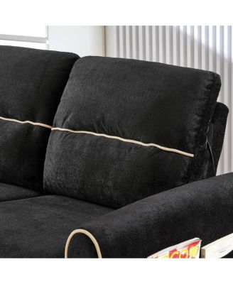 Chenille Pull Out Sofa Bed with Adjustable Backrest & Charging Ports