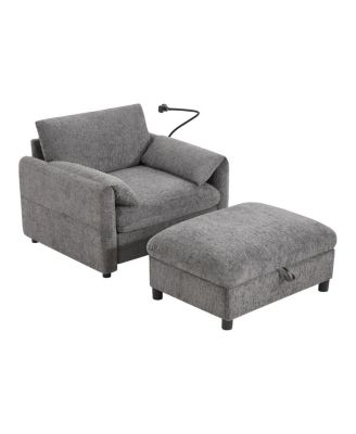 37" Sofa with Storage Ottoman, Phone Holder, Charger, Pockets, Chenille Armchair