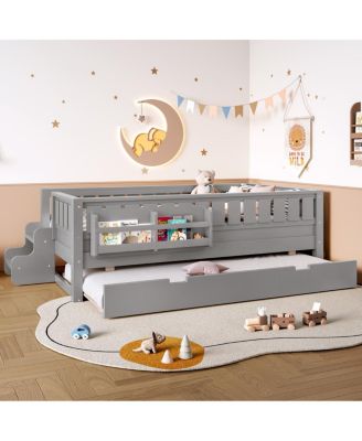 Twin Bed with Bookshelves, Staircase, Trundle.