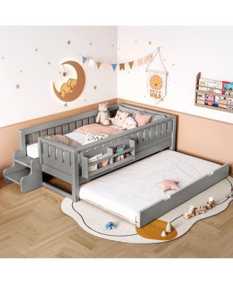 Twin Bed with Bookshelves, Staircase, Trundle.