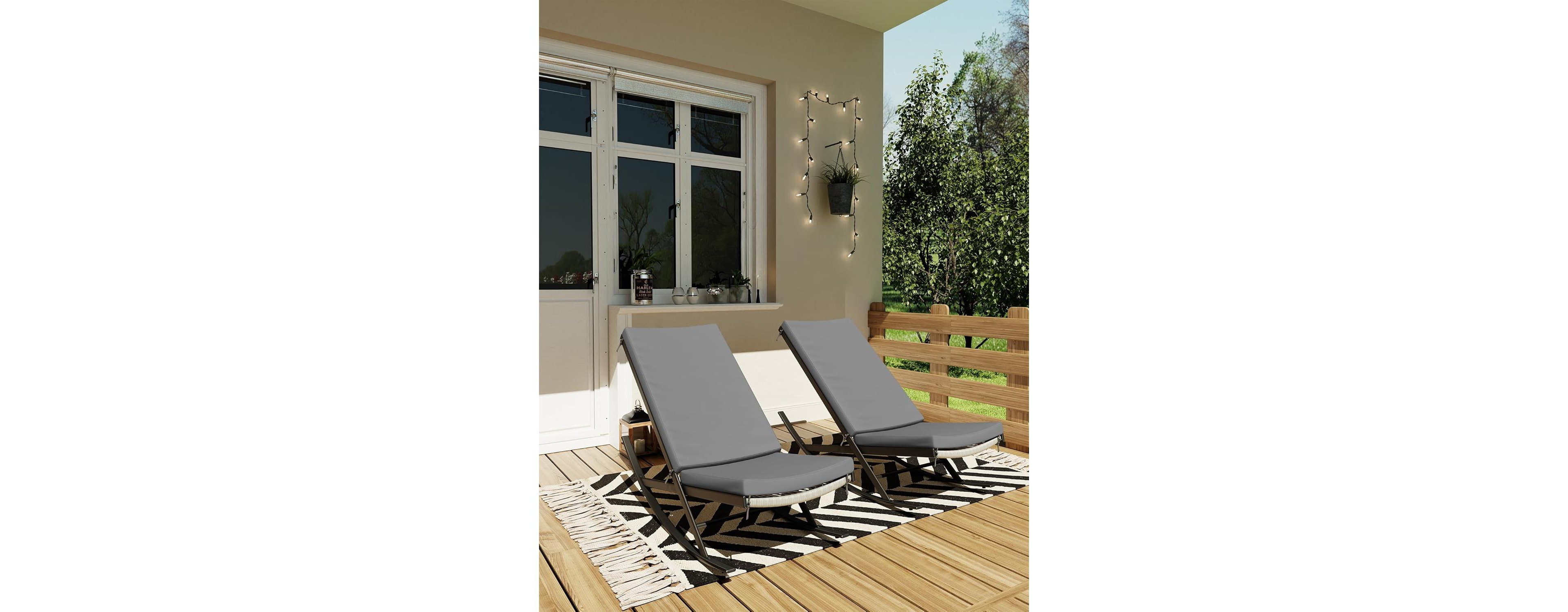 gaomon Outdoor Rocking Lounge Chair Set of 2, Patio Chaise Lounge with Removable Cushion for Napping Relaxing, Indoor Reclining Papasan Rocker Chair