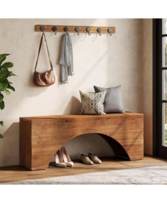 47" Solid Wood Bench, Arch End of Bed Bench for Bedroom, Narrow Long Entryway Bench, Wooden Indoor Dining Bench