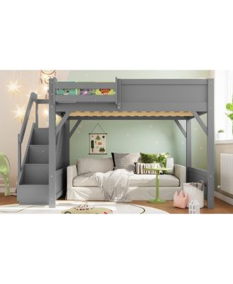 Loft Bed with Wardrobe & Storage, Solid Wood