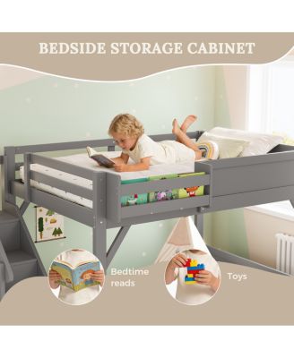 Loft Bed with Wardrobe & Storage, Solid Wood