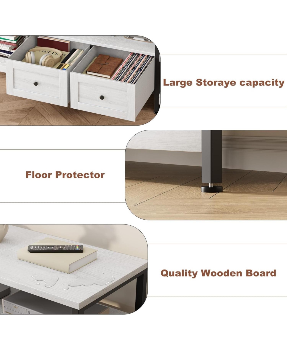 gaomon Modern-Industrial Tv Stand with 2 Fabric Drawers, Entertainment Center for TVs