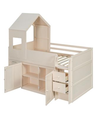 Streamdale Twin Size Wooden Loft Bed with Desk, Drawers,Cabinets