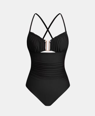 Women's V-Neck Cross-Back Straps One-Piece Swimsuit