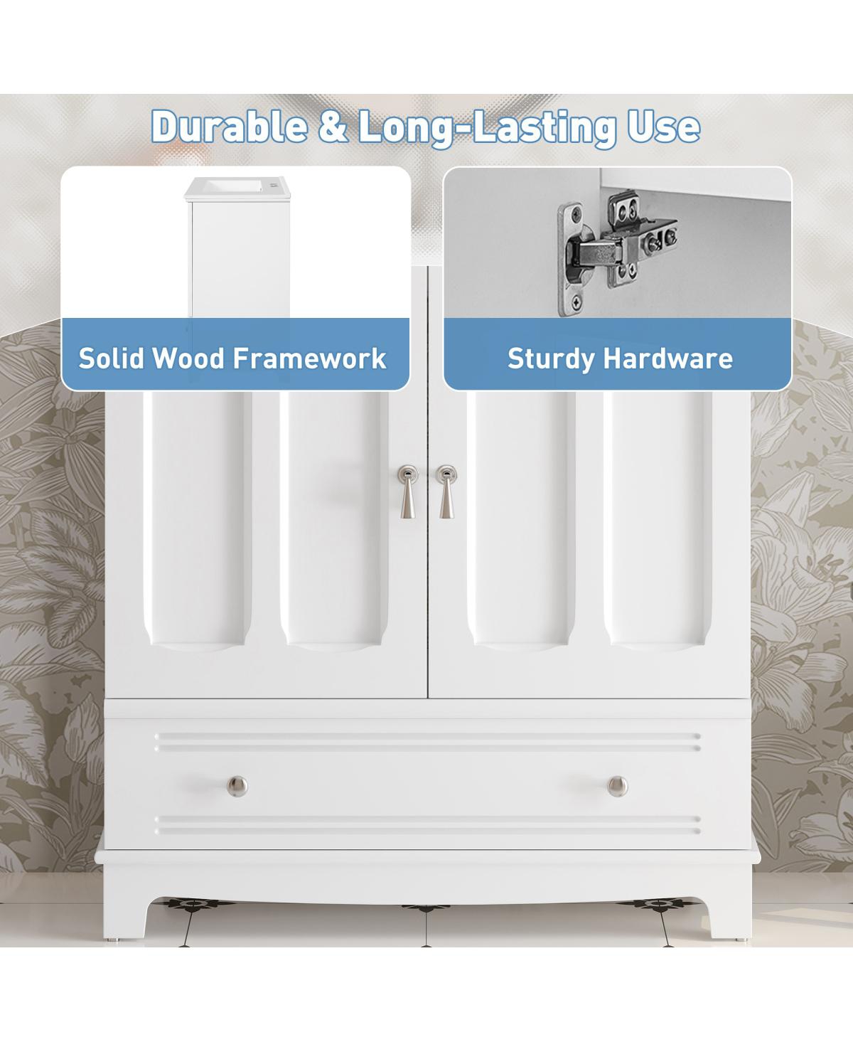 Sillysis 30" Bathroom Vanity with Integrated Sink, Solid Wood & Mdf Cabinet, Adjustable Shelf, Modern Storage