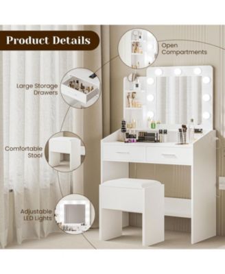 Modern Lighted Mirror Vanity, Sleek Makeup Dressing Table for Bedroom