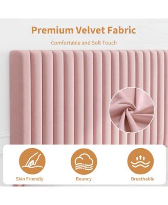 Upholstered Platform Velvet Bed Frame with Headboard,Strong Wooden Slats Support