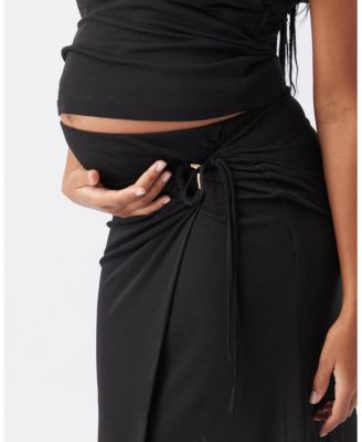 Maternity Ripe Mock Wrap Skirt Black