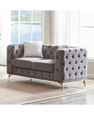 61.25" Deluxe Velvet Sofa with Chesterfield Tufted Buttons & 2 Pillows