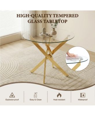 Round Dining Table, 35.5" Glass Dining Table with Gold Legs