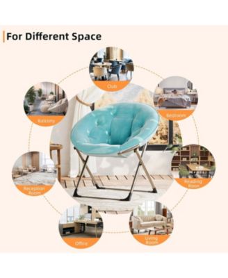 Comfy Oversized Saucer Chair – Soft Plush Fabric Reading Lounger for Adults, Stable X-Large Metal Frame Foldable Accent Lazy Chair for Bedroom