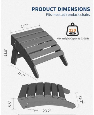 Folding Adirondack Ottoman - HDPE All-Weather Outdoor Footrest for Patio, Deck, Backyard, Poolside - Weather-Resistant