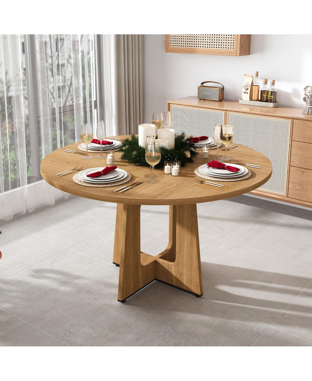 Streamdale Furniture Round Farmhouse Dining Table - 47 Inch Oak Finish Kitchen Table