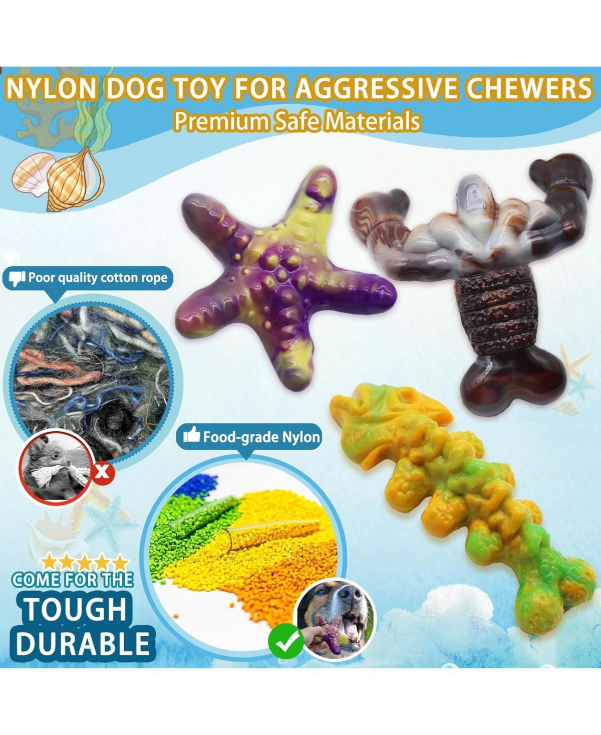 Magicorange Pack of 3 Indestructible Dog Chew Toys for Aggressive Chewers Bacon Flavored Tough Nylon Bone Toys for Medium and Large Breeds