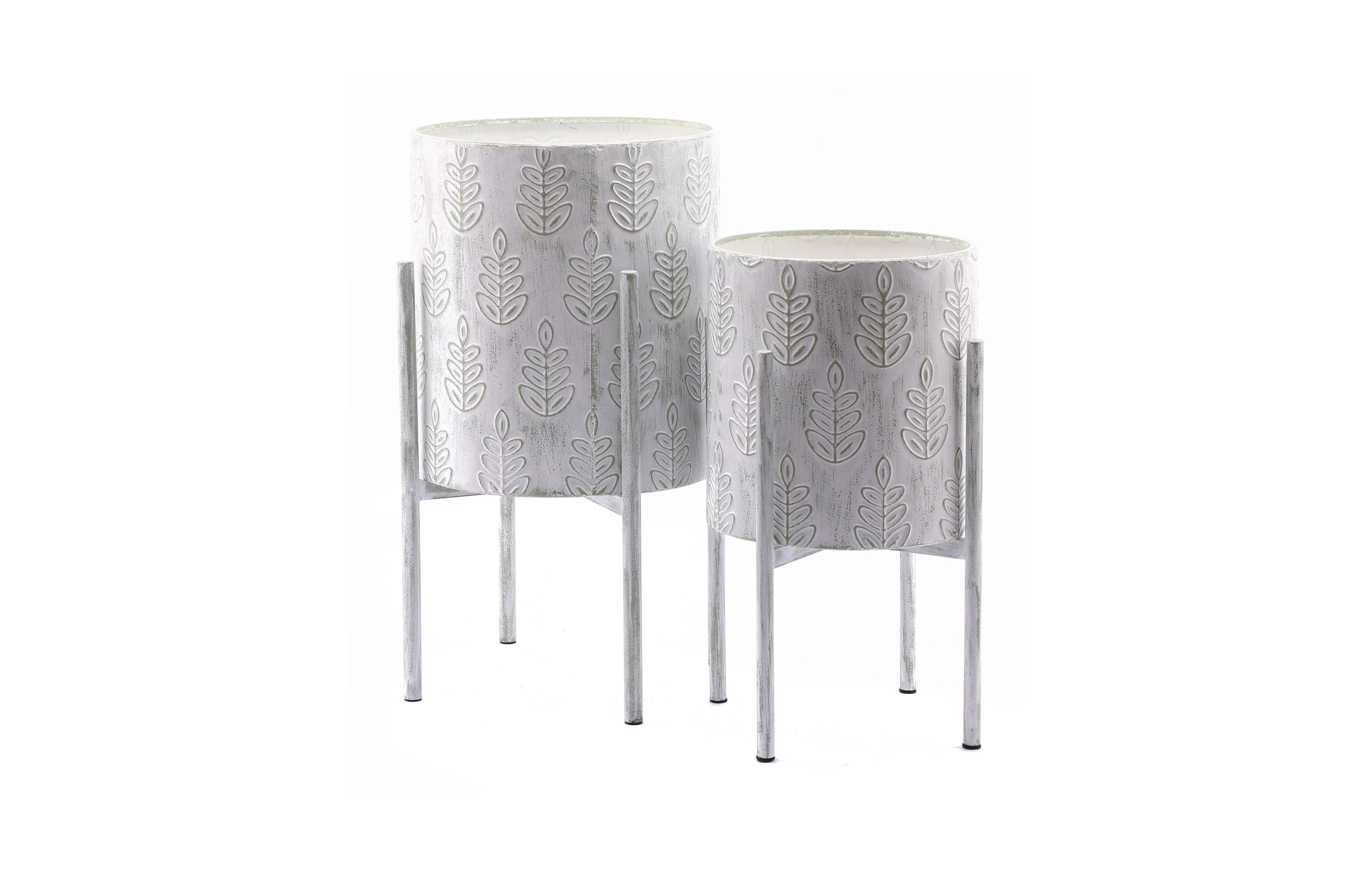LuxenHome Set of 2 Leaf Embossed Metal Cachepot Planters Stand