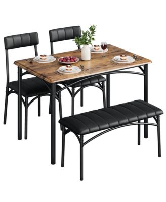 4 Piece Rustic Upholstered Dining Set – Table, Chairs & Bench