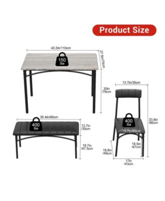 4 Piece Rustic Upholstered Dining Set – Table, Chairs & Bench