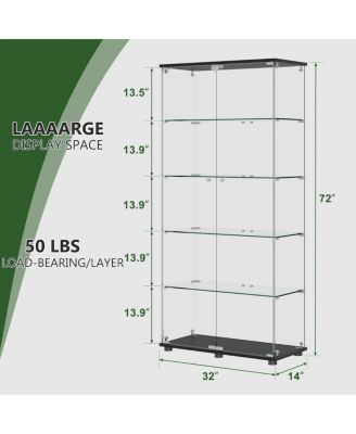 Glass Display Cabinet with Lock, 5-Shelf
