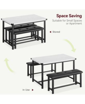 Dining Table Set for 4 Kitchen Table with 2 Upholstered Benches Rectangular Room Dining Table Set 3 Piece Kitchen Table Set for Apartment