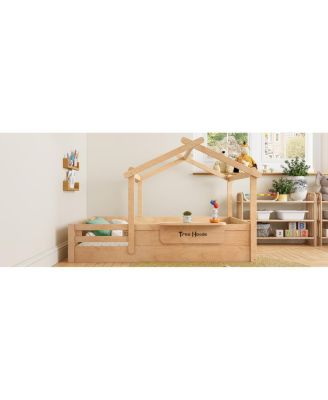 Full Size Floor Bed with Guardrails, Roof, Tray & Signboard