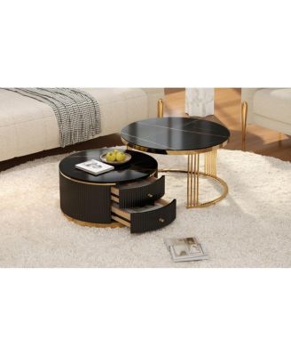 Modern 2 Pieces Round Nesting Coffee Table with Drawers