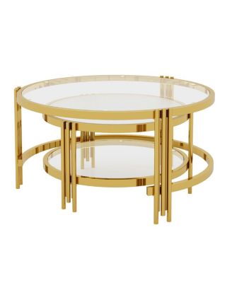 Modern 2-Piece Gold Textured Glass Coffee Table Set