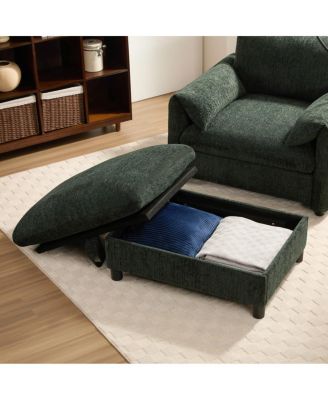 37" Sofa with Storage Ottoman, Phone Holder, Charger, Pockets, Chenille Armchair