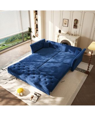 Queen Pull Out Sofa Bed with Fabric Flower Tufted Design