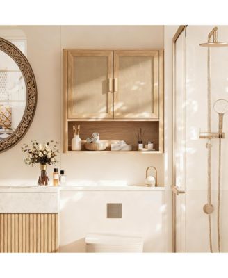 Linen-Style Wall Cabinet with Adjustable Shelves for Bathroom, Kitchen, Living Room