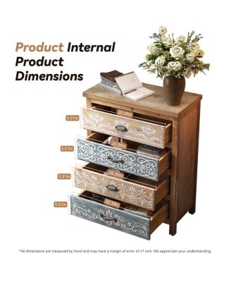 Vintage 4-Drawer Chest with Distressed Wood & Ornate Pattern Design