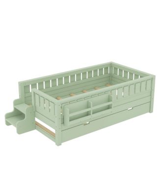 Twin Bookshelf Bed with Staircase, Trundle