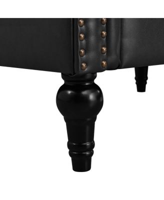 Reversible L-Shaped Chesterfield Sofa with Rolled Arms & Nailhead PU Leather