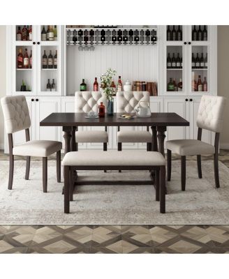 6-Piece Dining Set with Special-shaped Legs & Foam Seat Backs