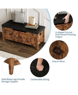 39.4-Inch Wooden Flip-Top Storage Bench, Entryway Trunk with 2 Safety Hinges