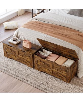 39.4-Inch Wooden Toy Chest & Storage Bench, Safety Hinge for Kids  Room