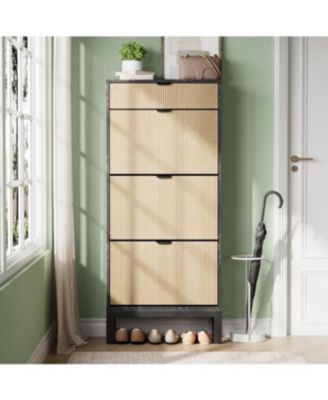 Freestanding Fluted Entryway Shoe Cabinet - 3 Flip Doors + 1 Drawer Storage Organizer