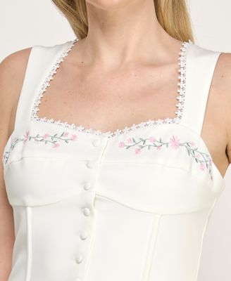 Juniors' Square Neck Embroidered Mini Dress