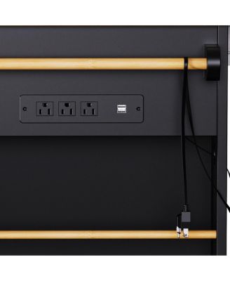 48" Large Kitchen Island with Drop Leaf, Power Outlet, Storage, Black