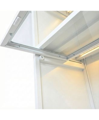 Iron Display Cabinet with Glass Doors, 5-Tier Steel Bookcase with LED Lights