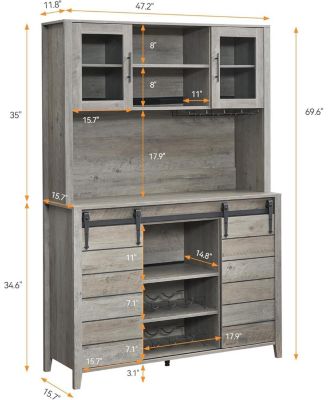 Stylish 70 Inch Tall Farmhouse Coffee Bar Cabinet with Sliding Barn Door Ample Storage Buffet with 7 Adjustable Shelves