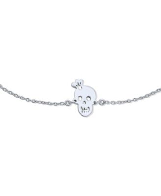 Whimsical Heart Eyes & Crown Smiling Skull Anklet Ankle Bracelet .925 Sterling Silver Adjustable