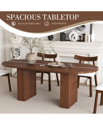 Oval Dining Table Set for 6 with 4 Chairs, Walnut Veneer, Farmhouse Style